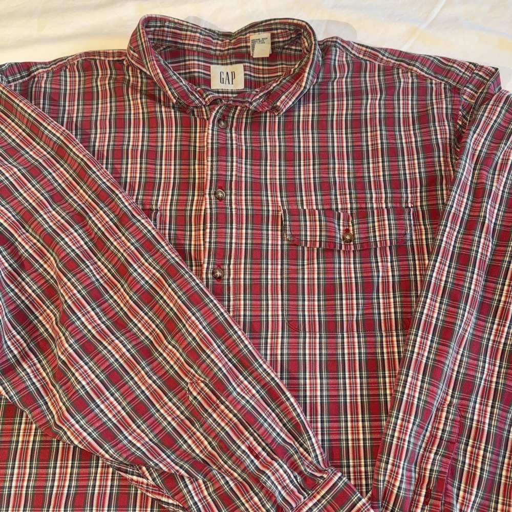 GAP‎ Shirt Mens XL Plaid Button Up Long Sleeve Casual Work Flannel Vintage